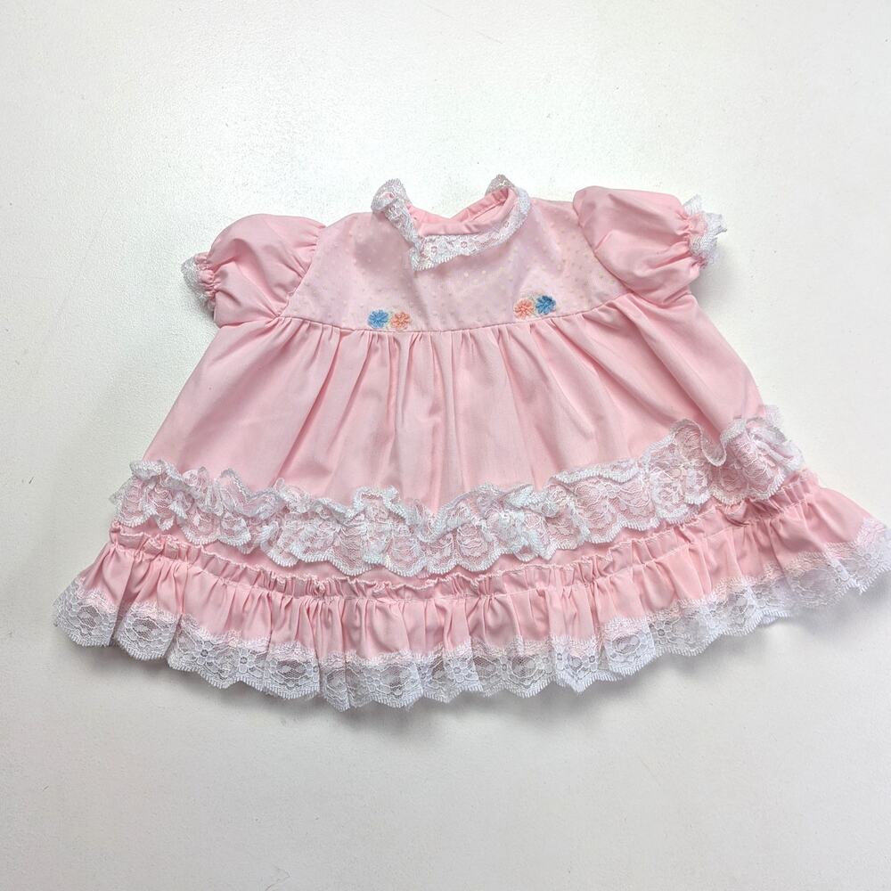 Vintage Dress Baby Girls Size 3-6m Pink Frilly
